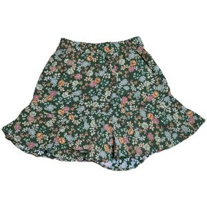 LOFT Mini‎ Skirt Green Floral Women's Size S Ruffle Hem NWOT